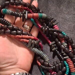 Vintage Monies Multicolorwood Bone & Stone Layered  Beaded Necklace.